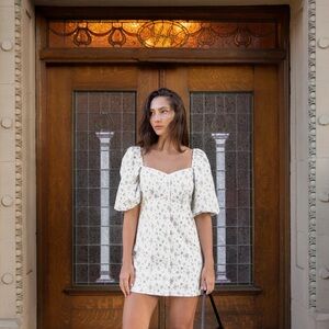 OAK + FORT Floral Puff Sleeve Mini Dress 👗 • Size S